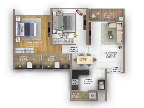 2 BHK Unit Plan